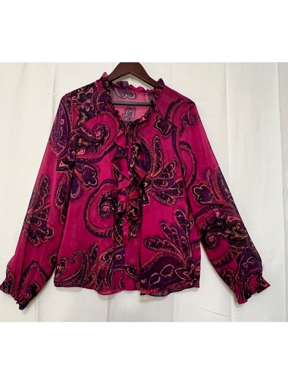 John Paul Richard Sheer Top Women's 2X Ruffled Long Sleeve Blouse Paisley (flaw)